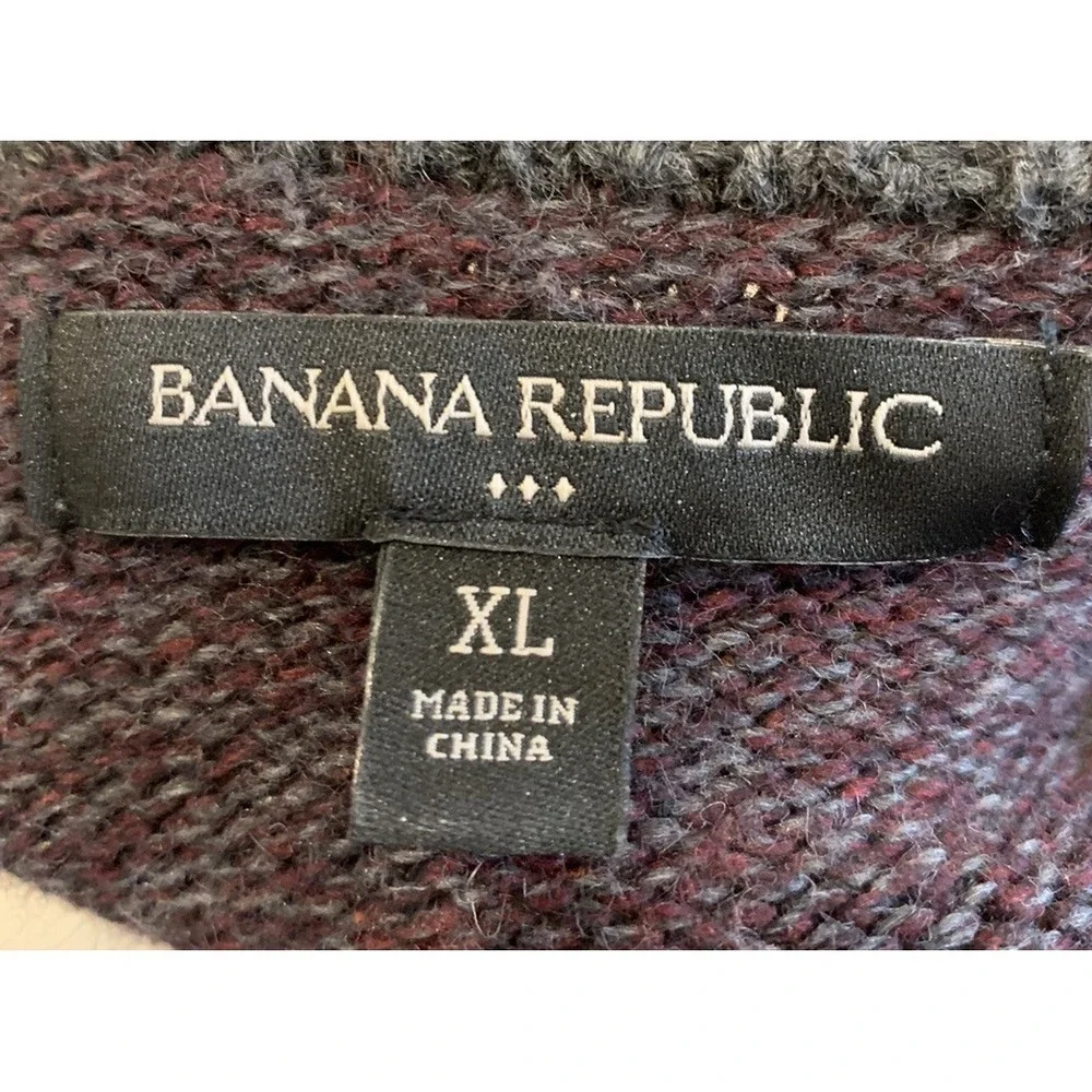 Banana Republic Men's XL cotton‎ Shawl Neck Toggle Button Sweater purple grey